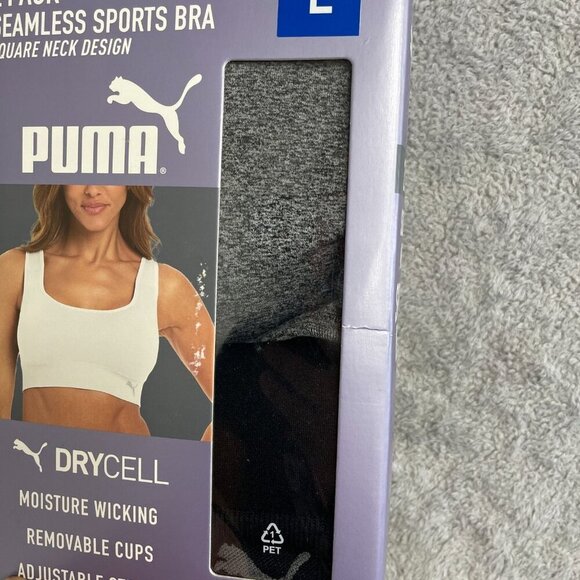 NEW Puma Women's L 2 Pack Seamless Sports Bra Square Neck Convertible Back Gray - Picture 10 of 11